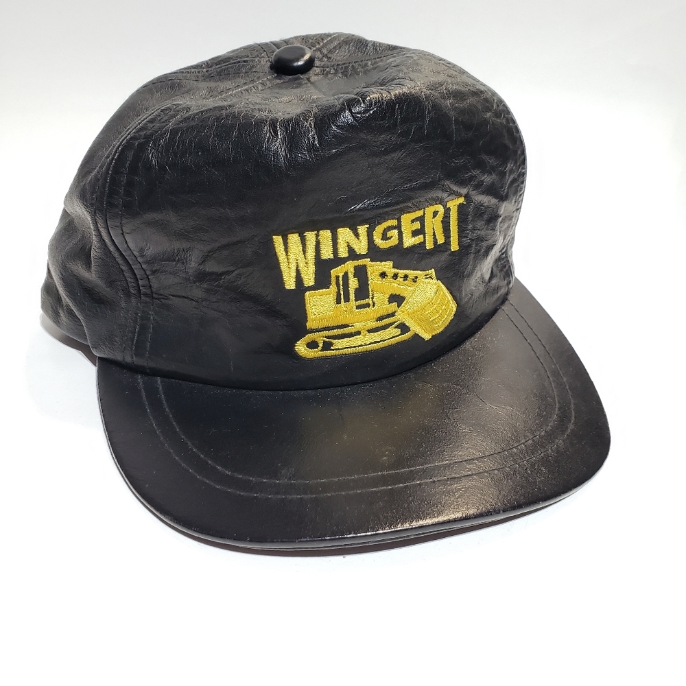 embroidered Vintage black leather hat adjustable strap OS adult construction